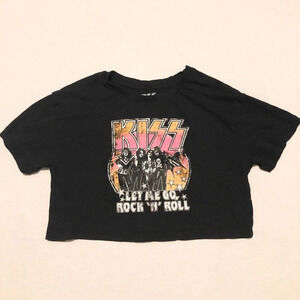 Kiss Band Tee Crop Top Womens Size Small Let me Go  Rock N Roll